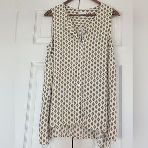 J. Jill Sleeveless Geometric Printed Button-Front Blouse - White & Gold Size M